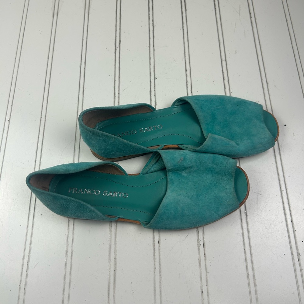 Franco Sarto Blue Suede Peep Toe Venezia Flats Womenโs Size 6M - Picture 4 of 11